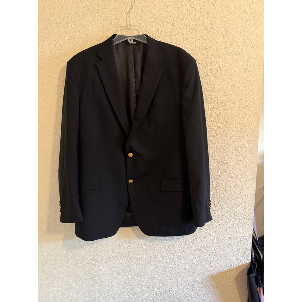Jos A Bank Executive Mens 46 Long Black‎ 100% Wool 2 Button Blazer Gold Button